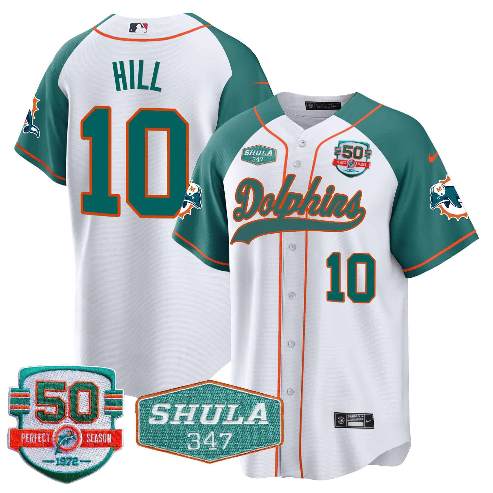 Men Miami Dolphins #10 Hill White 2024 Nike 50th Don Shula Memorial Patch Baseball NFL Jersey style 1->indianapolis colts->NFL Jersey